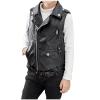 Boys Trendy Stand Collar PU Leather Moto Jacket Leather Coat Collar Faux Motorcycle Leather Jacket (Black, 7-8 Years)