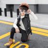 Boys Trendy Stand Collar PU Leather Moto Jacket Leather Coat Collar Faux Motorcycle Leather Jacket (Black, 7-8 Years) view 3
