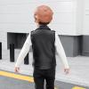 Boys Trendy Stand Collar PU Leather Moto Jacket Leather Coat Collar Faux Motorcycle Leather Jacket (Black, 7-8 Years) view 4