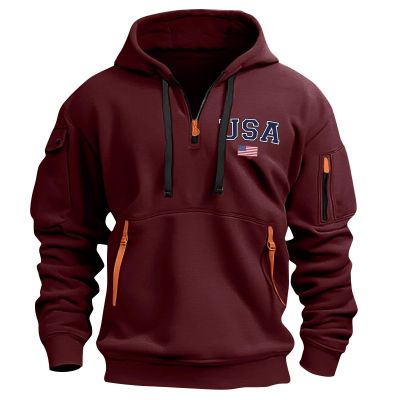 RTTUIOP Hoodies for Men Quarter Zip Pullover Tactical Sweatshirt Vintage Long Sleeve Casual Fashion Hoodie 1/4 Zip Pullover Sweatshirt Winter Hoodie Zip-Up Warm Clothes Jacket With Pockets