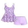 ROSE GAL Womens Plus Size Bohemian Paisley Print Tankini Swimwear with Boyshorts(Purple_2/3X) view 1