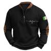 Mens Casual Sweatshirt Italian Flag Printed Elbow Patch Zip Long Sleeve Pullovers Fashion Loose Comfy Tops Plus Size view 1
