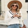 AKEWEI Women's Fall Tops 2025 Long Sleeve Sweater Casual Decorative Buttons Knitted Pullover(Color Block,Small) view 4
