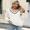 AKEWEI Women's Fall Sweaters V Neck Casual Long Sleeve Tops Shirts Ribbed Buttons Pullover(Color Block,Medium) view 2