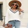 AKEWEI Women's Fall Sweaters V Neck Casual Long Sleeve Tops Shirts Ribbed Buttons Pullover(Color Block,Medium) view 3