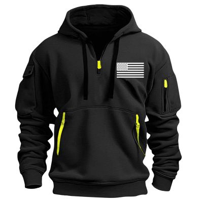 RTTUIOP Hoodies for Men Quarter Zip Pullover Tactical Sweatshirt Vintage Long Sleeve Casual Fashion Hoodie 1/4 Zip Pullover Sweatshirt Winter Hoodie Zip-Up Warm Clothes Jacket With Pockets