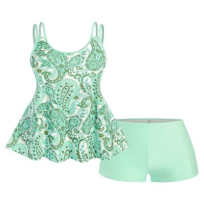 ROSE GAL Womens Plus Size Bohemian Paisley Print Tankini Swimwear with Boyshorts(Green_1/M)