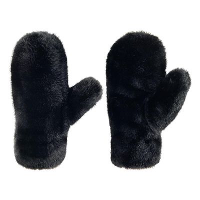 Women Girls Winter Faux Fur Mittens Plush Full Fingers Mittens Warm Gloves Ski Hiking Cycling Gloves Furry Mitten