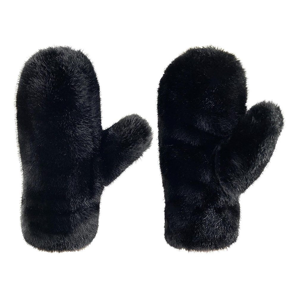 Women Girls Winter Faux Fur Mittens Plush Full Fingers Mittens Warm Gloves Ski Hiking Cycling Gloves Furry Mitten