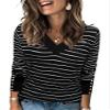 AKEWEI Women's Sweaters Casual V Neck Long Sleeve Pullover Tops Knit Fall Fashion 2025 Clothes(Striped,Small) view 1