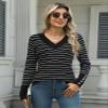 AKEWEI Women's Sweaters Casual V Neck Long Sleeve Pullover Tops Knit Fall Fashion 2025 Clothes(Striped,Small) view 2