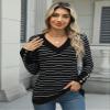 AKEWEI Women's Sweaters Casual V Neck Long Sleeve Pullover Tops Knit Fall Fashion 2025 Clothes(Striped,Small) view 3