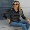 AKEWEI Women's Sweaters Casual V Neck Long Sleeve Pullover Tops Knit Fall Fashion 2025 Clothes(Striped,Small) view 4