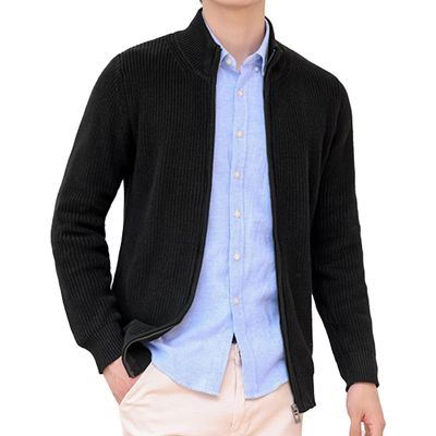 JEShifangjiusu Mens Slim Fit Sweater Overcoat Ribbed Hem Cuff Winter Warm Cardigans Casual Knitwear With Pockets (black,3X-Large)