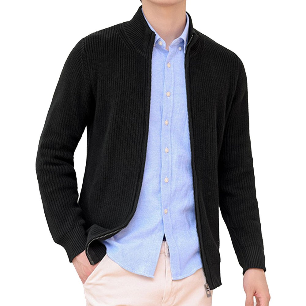 JEShifangjiusu Mens Slim Fit Sweater Overcoat Ribbed Hem Cuff Winter Warm Cardigans Casual Knitwear With Pockets (black,3X-Large)