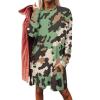 Army Green Camouflage Women's Sweatshirts Dress Long Sleeve Pullover Shirts Loose Fit Tops Mini Dress with Pockets 2XS view 1