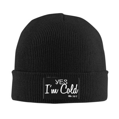 Beanies,Yes I'm Cold Me 24:7 Funny Quote Beanie Hat for Women Men Knit Skull Cap Winter Knitted Hat Slouchy Hat Black