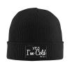 Beanies,Yes I'm Cold Me 24:7 Funny Quote Beanie Hat for Women Men Knit Skull Cap Winter Knitted Hat Slouchy Hat Black view 1