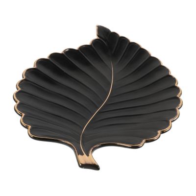 TENDYCOCO Ceramic Trinket Tray Gold Edging Versatile Nightstand Candy Dish for Decorative Plate