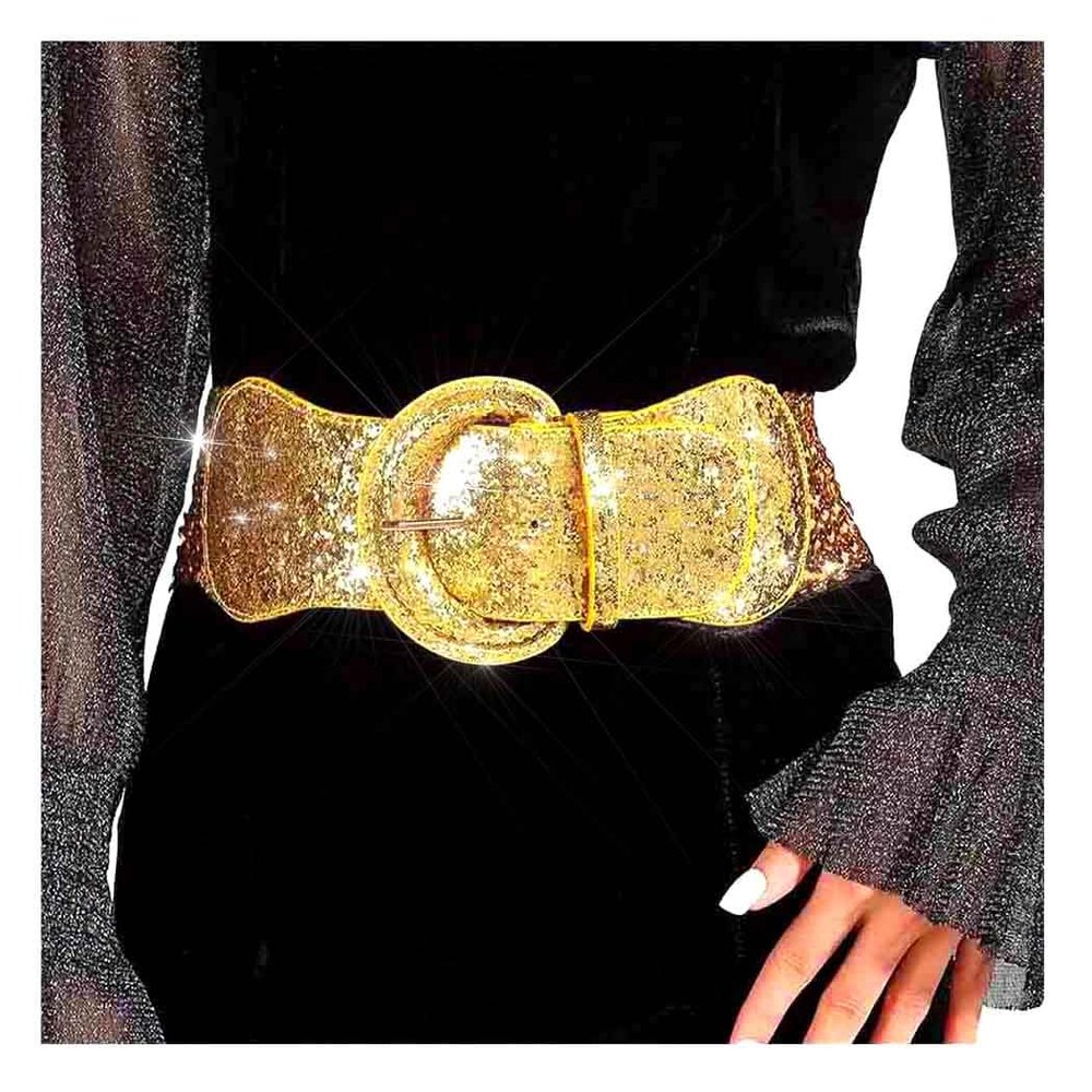 Yalice Sparkle Sequins Elastic Waist Belt Stretchy Wide Waist Belts for Dresses Lady Leather Belt for Women (Gold, Fits Waist Size25-32)