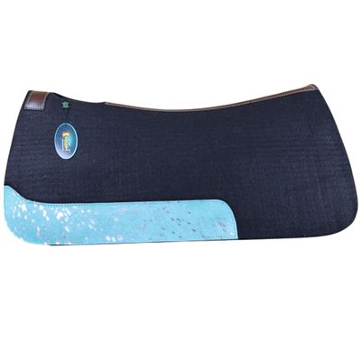 MOUSM Western Saddle Pad for Horses with Acid Wash on Real Cow Leather - Heavy Duty, Moisture-Wicking Felt for Superior Comfort and Riding Experience (Turquoise)