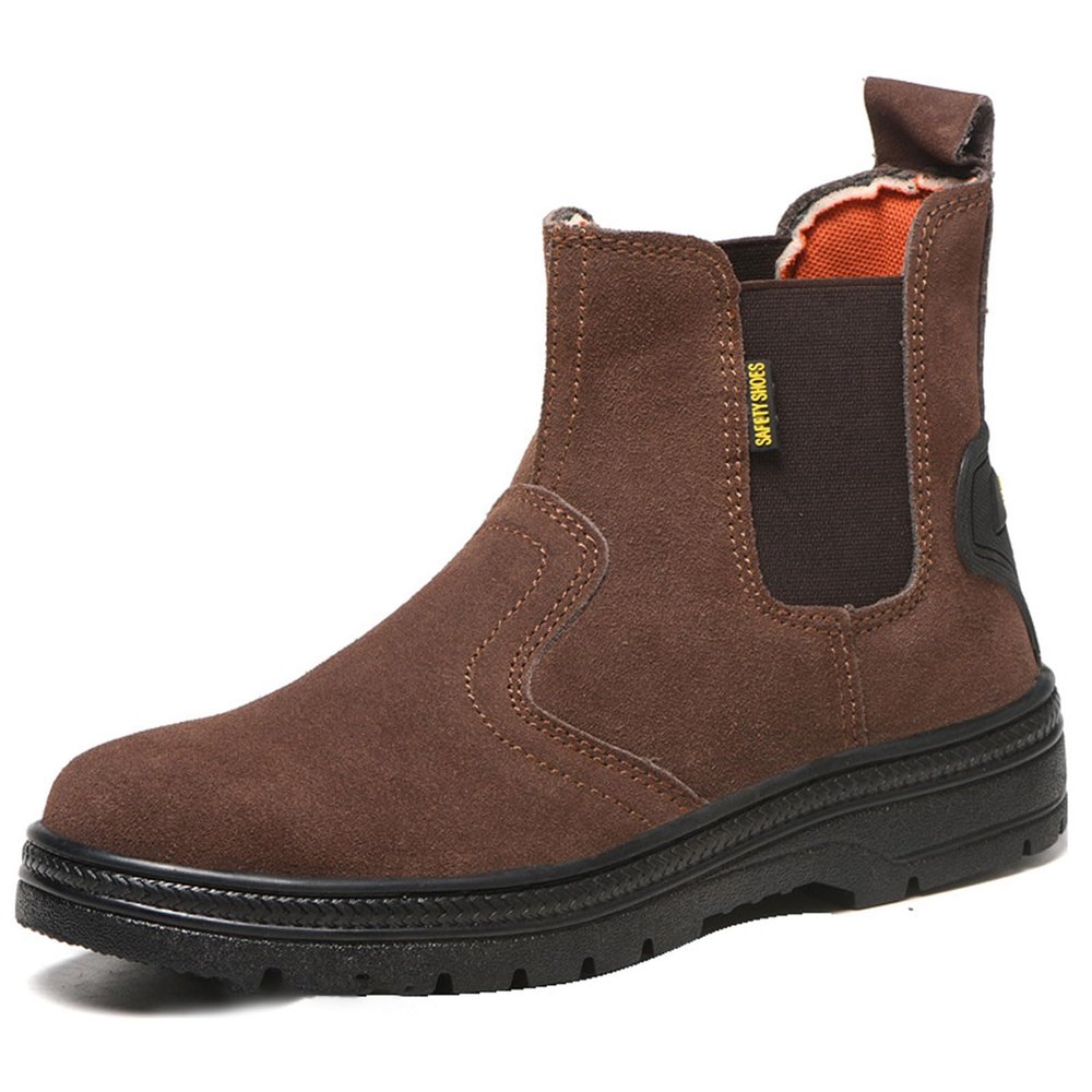 GUBANGDUN Steel Toe Work Boots for Men Slip Resistant Welding Work Boots Slip-on Safety Shoes For Industrial Construction (Brown, Adult, Men, 9.5, Numeric, US Footwear Size System, Medium)