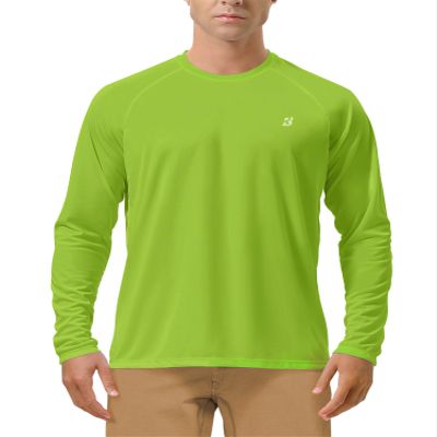 Roadbox Mens UPF 50+ Long Sleeve SPF Diving Rash Guard UV Sun Protection Shirts for Outdoor Fishing Hiking Swimming Running Lime Green