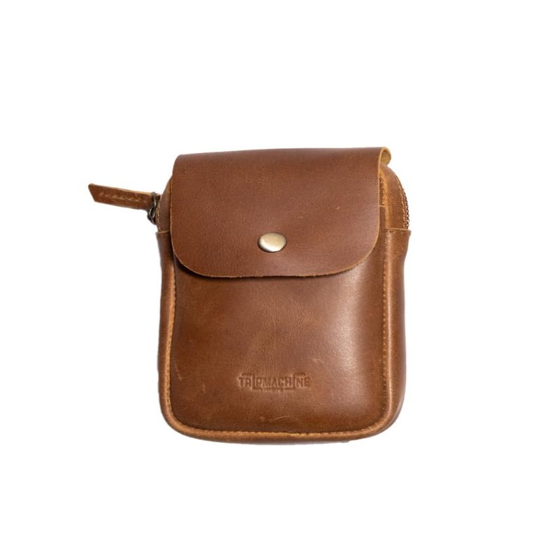 Trip Machine Genuine Leather Motorcycle Utility Pouch Bag Small Organizer with Belt Loop for Keys, Wallet & Tools Compact Riding & Everyday Carry Accessory (Cognac)