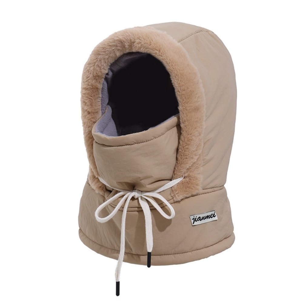 Khaki Warm Hat Windproof Cycling Cap Pullover Cap Neck Warmer 4-in-1 Beanies Cap for Outdoor