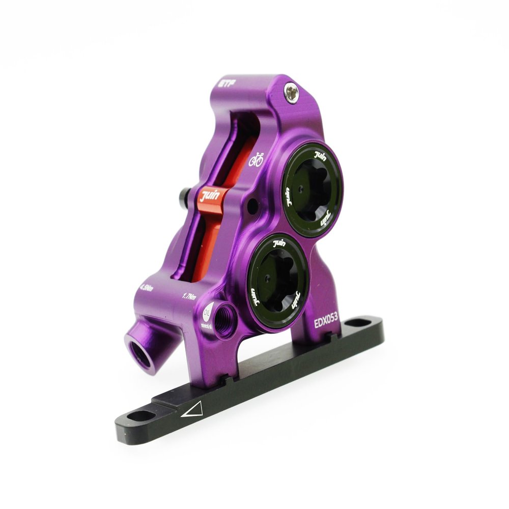 Juin Tech ETF Hydraulic Disc Brake Caliper Set - Flat Mount - 4-Piston Power for Road, Gravel & CX (Purple, 140mm)