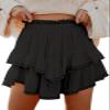 Aoudery Flowy Shorts for Women Casual Boho Ruffle Tiered Skorts High Waist Mini Skirts Golf Tennis Butterfly Crochet Shorts - Black M view 1