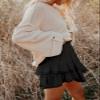 Aoudery Flowy Shorts for Women Casual Boho Ruffle Tiered Skorts High Waist Mini Skirts Golf Tennis Butterfly Crochet Shorts - Black M view 3