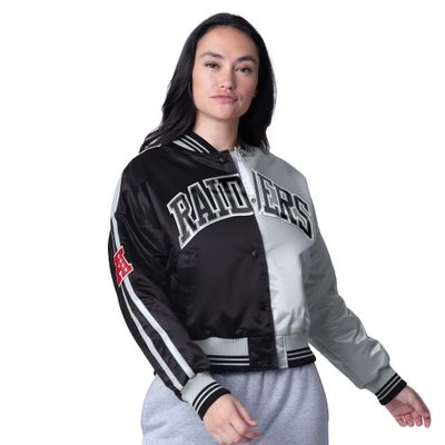 STARTER Women's Black/Silver Las Vegas Raiders Zone Blitz Cropped Full-Snap Satin Jacket