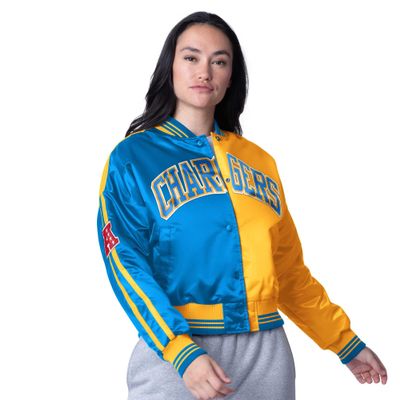STARTER Women's Powder Blue/Gold Los Angeles Chargers Zone Blitz Cropped Full-Snap Satin Jacket