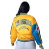 STARTER Women's Powder Blue/Gold Los Angeles Chargers Zone Blitz Cropped Full-Snap Satin Jacket view 2