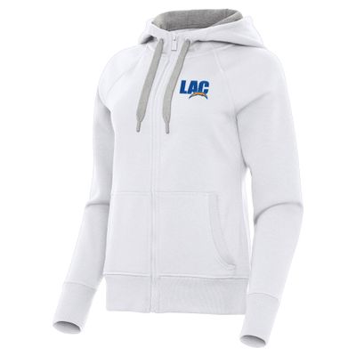 Antigua Women's White Los Angeles Chargers Victory Full-Zip Hoodie