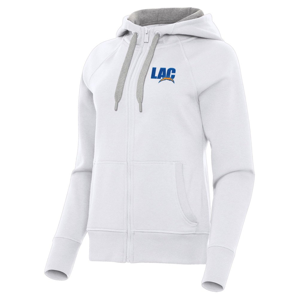 Antigua Women's White Los Angeles Chargers Victory Full-Zip Hoodie