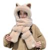 Cat Ears Winter Hat Scarf Gloves Set, 3-in-1 Plush Animal Hat Faux Fur Hooded Scarf Set for women kids view 1