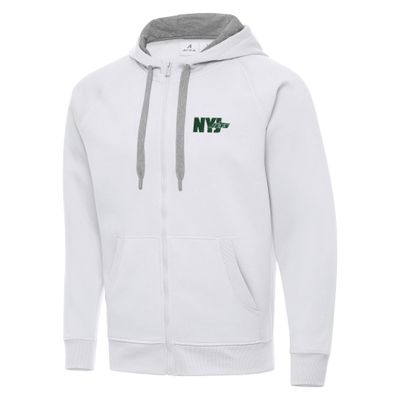 Antigua Men's White New York Jets Victory Full-Zip Hoodie