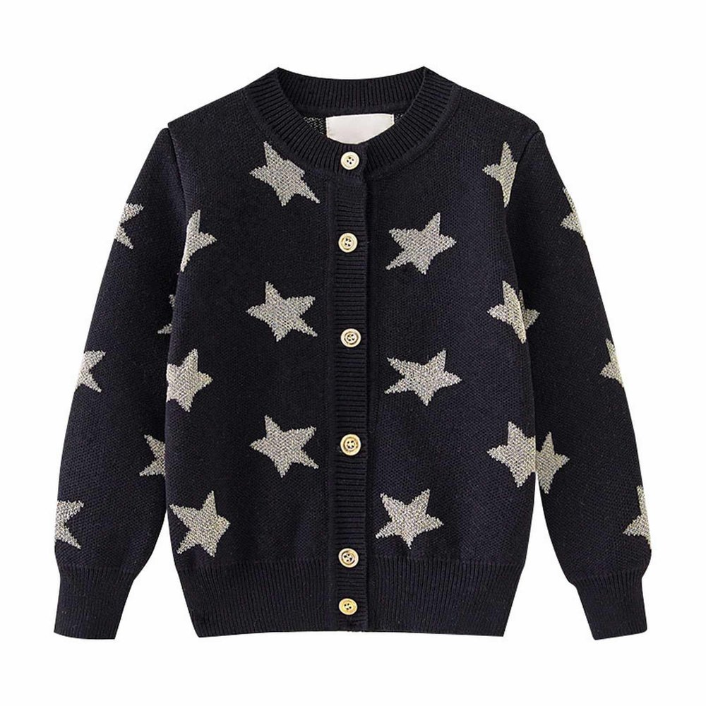 Toddler Boys Girls Star Pattern Sweater Cardigan Kids Baby Crewneck Long Sleeve Button Up Knitted (Black, 18-24 Months)