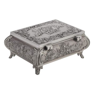 Aqur2020 Rose Carving Jewelry Box with Three Compartments, Zinc Alloy Jewelry Storage for Rings, Earrings, Necklaces
