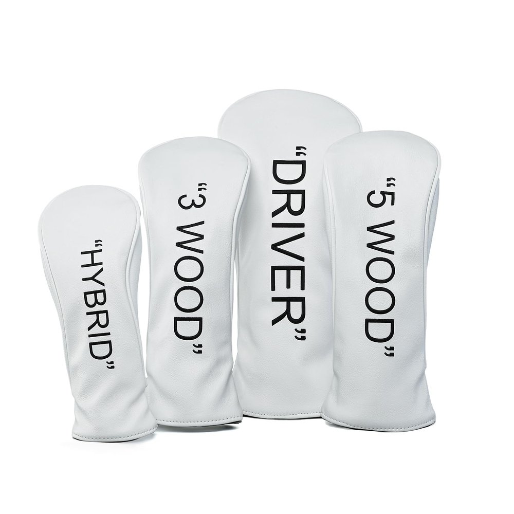 Golf Club Covers Leather Driver Headcover, Fairway Wood, 3 Wood, Hybrid, Fits Mallet Blade Putter Head Covers Alignment Stick Cover (Set)