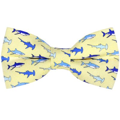MACBANA Colorful Fun Pattern Pre-Tied Bow Tie Mens Floral Space Adjustable Bowtie Blue Yellow Sharks