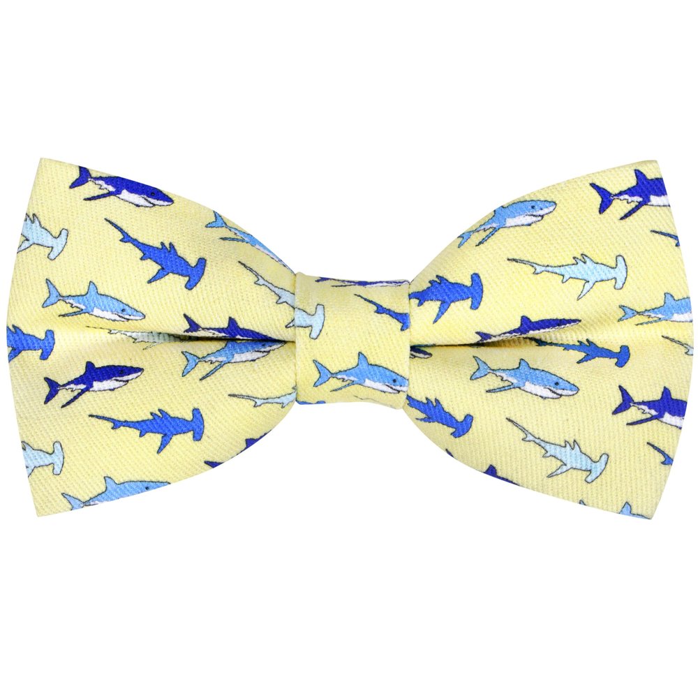 MACBANA Colorful Fun Pattern Pre-Tied Bow Tie Mens Floral Space Adjustable Bowtie Blue Yellow Sharks