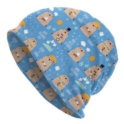 Happy Groundhog Day Beanie Hat Casual Caps Skull Cap Knit Hat Soft Winter Hats for Men Women Black
