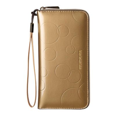 Fashion RFID Leather Wallet - Women's Hand-Held Bag, Credit Card Clip Bag, Long Capacity Coin Purse, Zipper Multi Card Slot Wallet (Golden)