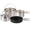 BVFNKQSC 4-Piece Camping Stainless Steel cookware Set, Portable Picnic Set, Outdoor Camping Kettle, Suitable for Outdoor self Driving Camping and picnicking,A view 1