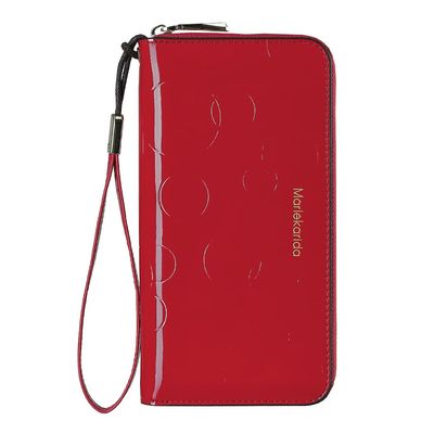 Fashion RFID Leather Wallet - Women's Hand-Held Bag, Credit Card Clip Bag, Long Capacity Coin Purse, Zipper Multi Card Slot Wallet (Red)