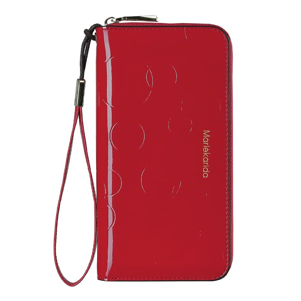 Fashion RFID Leather Wallet - Women's Hand-Held Bag, Credit Card Clip Bag, Long Capacity Coin Purse, Zipper Multi Card Slot Wallet (Red)