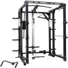 French Fitness Foldable Power Rack - Complete Cable Rack System, Multi-Grip Pull-Up Bar, Plate-Loaded Lat Pulldown, Low Row, J-Hooks, Safety Bars, 8 Weight Horns - Compact & Durable (BLACK) view 3